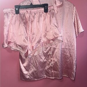Chic Pink Striped Women's Satin Pajama Set
